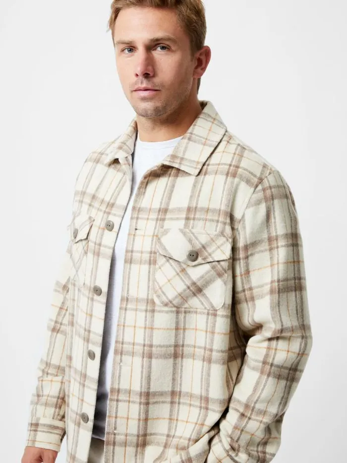 French Connection Flannel Jacket Stone Men Coats and Jackets