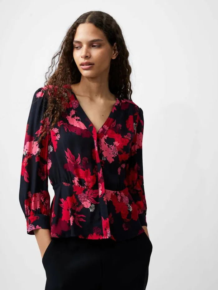 French Connection Foliage Chiara Balloon Sleeve Top Blackout Multi Women Tops French Connection Foliage Chiara Balloon Sleeve Top Blackout Multi Women Tops