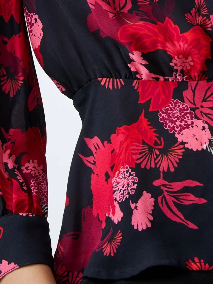 French Connection Foliage Chiara Balloon Sleeve Top Blackout Multi Women Tops