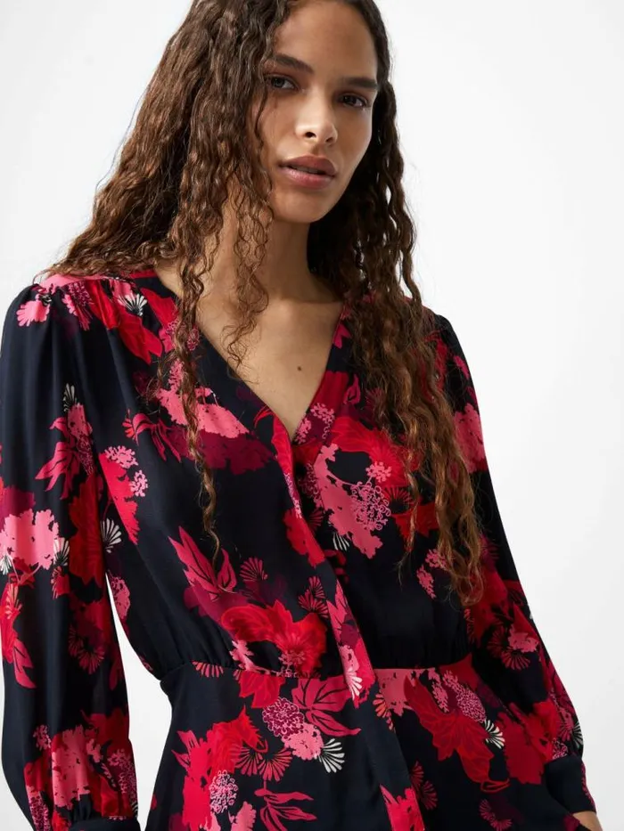 French Connection Foliage Chiara Balloon Sleeve Top Blackout Multi Women Tops