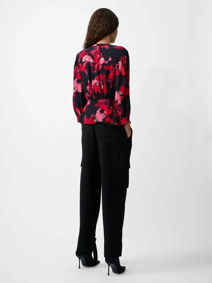 French Connection Foliage Chiara Balloon Sleeve Top Blackout Multi Women Tops
