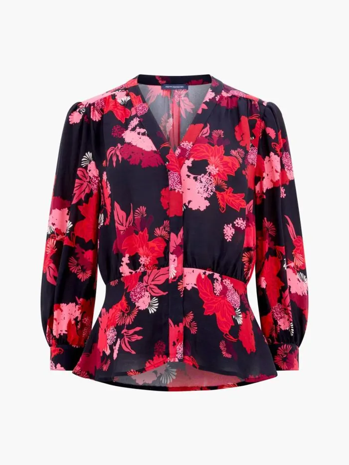 French Connection Foliage Chiara Balloon Sleeve Top Blackout Multi Women Tops