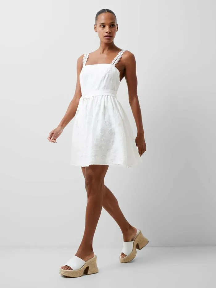 French Connection Freya Organza Devore Mini Dress Summer White Women Dresses