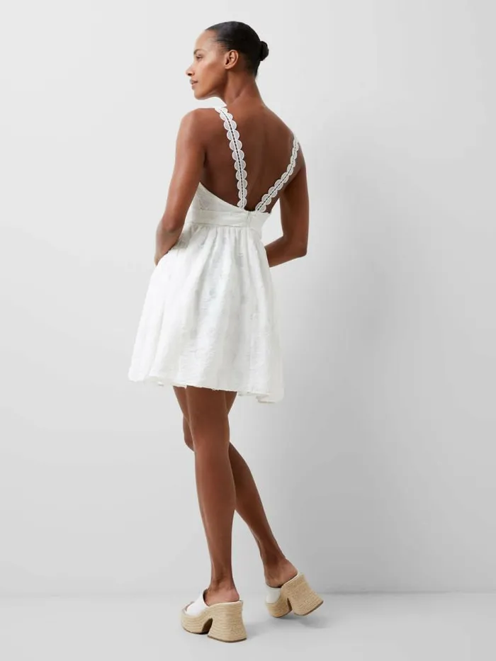 French Connection Freya Organza Devore Mini Dress Summer White Women Dresses