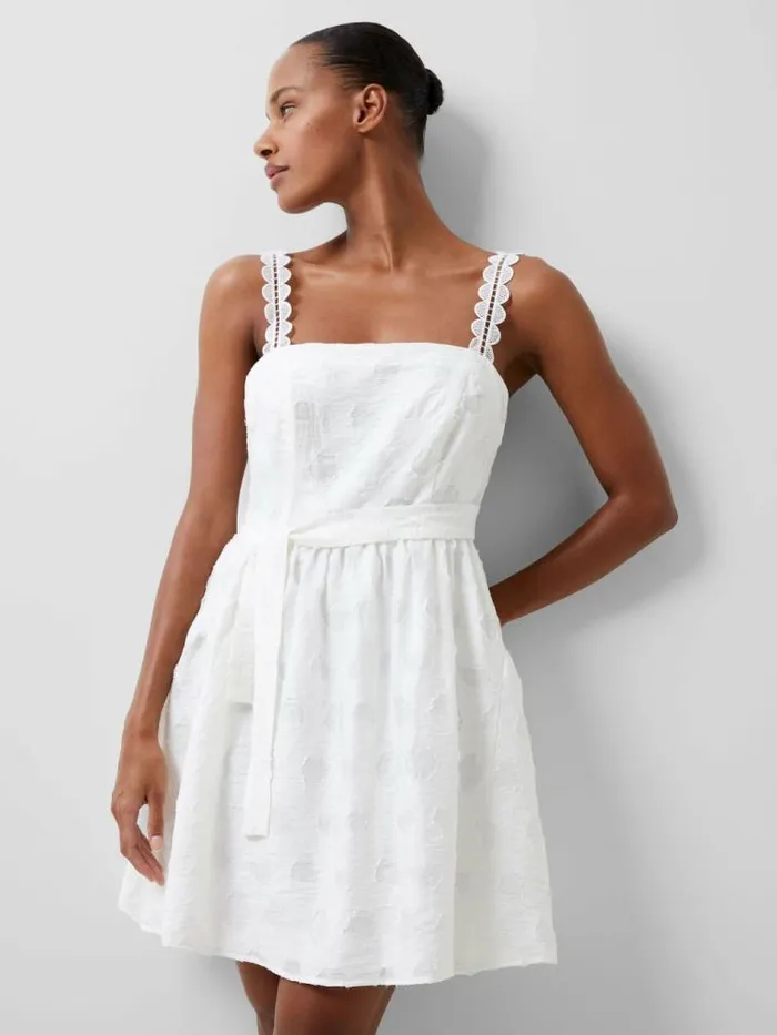 French Connection Freya Organza Devore Mini Dress Summer White Women Dresses