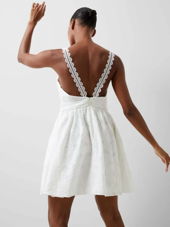 French Connection Freya Organza Devore Mini Dress Summer White Women Dresses