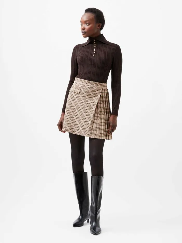 French Connection Gina Check Pleated Mini Skirt Pink Check Women Skirts