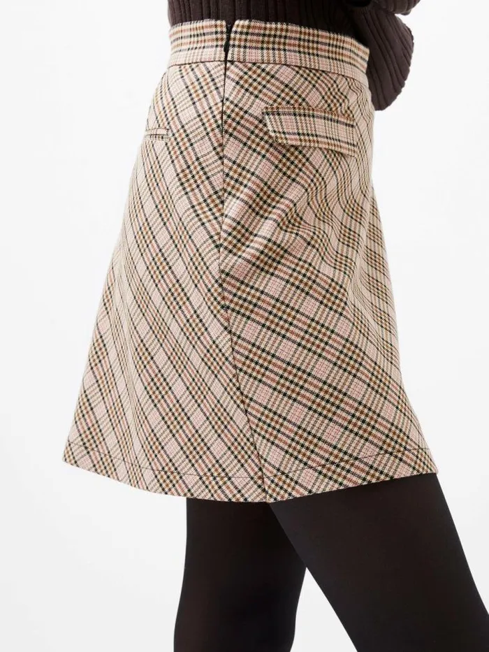 French Connection Gina Check Pleated Mini Skirt Pink Check Women Skirts