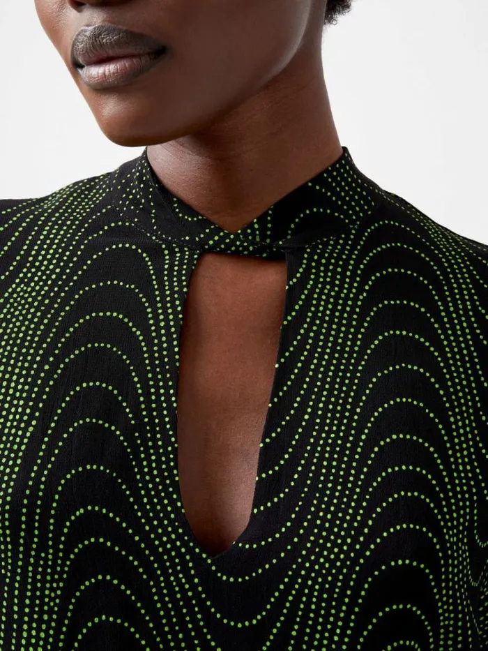 French Connection Grace Alohi Keyhole Blouse Blackoutvivid Green Women Tops