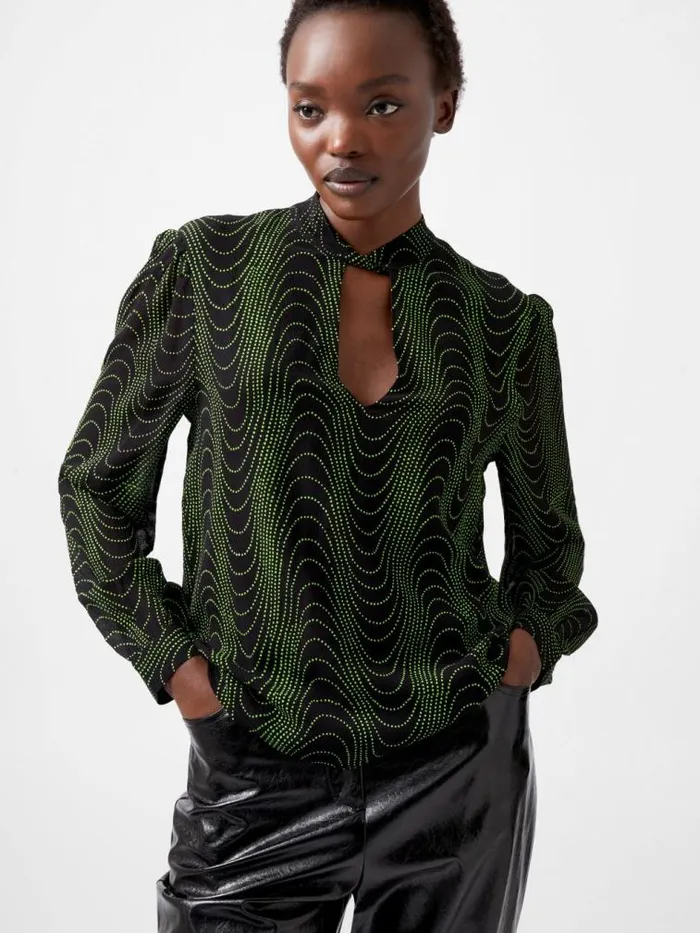 French Connection Grace Alohi Keyhole Blouse Blackoutvivid Green Women Tops