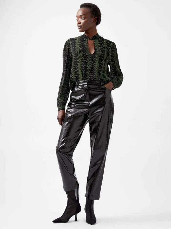 French Connection Grace Alohi Keyhole Blouse Blackoutvivid Green Women Tops