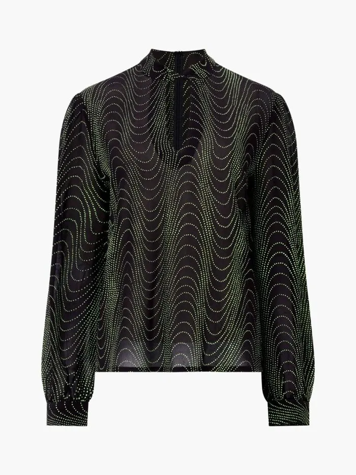 French Connection Grace Alohi Keyhole Blouse Blackoutvivid Green Women Tops