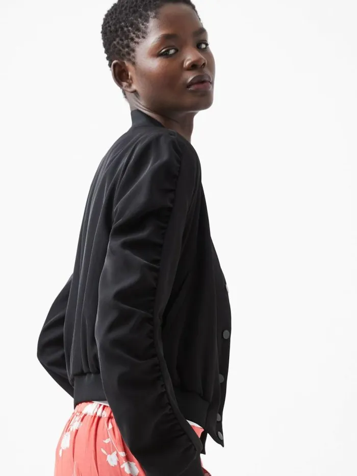 French Connection Harrie Suiting Bomber Jacket Blackout Women Coats and Jackets