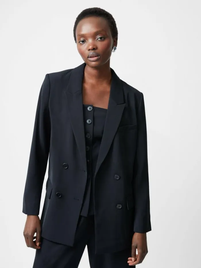 French Connection Harrie Suiting Double Breasted Blazer Blackout Women Coats and Jackets French Connection Harrie Suiting Double Breasted Blazer Blackout Women Coats and Jackets