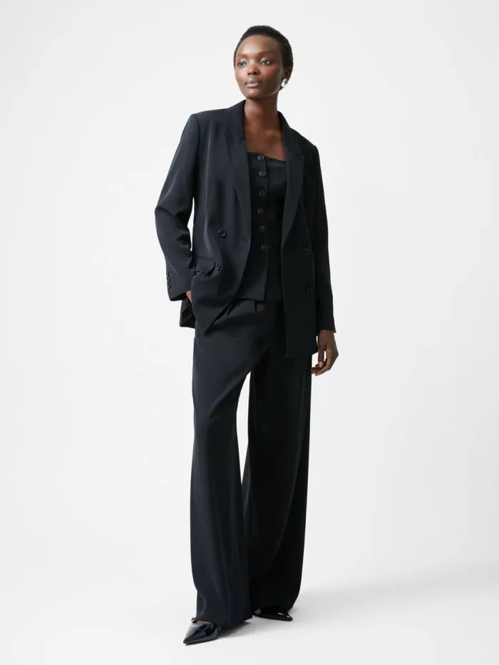 French Connection Harrie Suiting Double Breasted Blazer Blackout Women Coats and Jackets