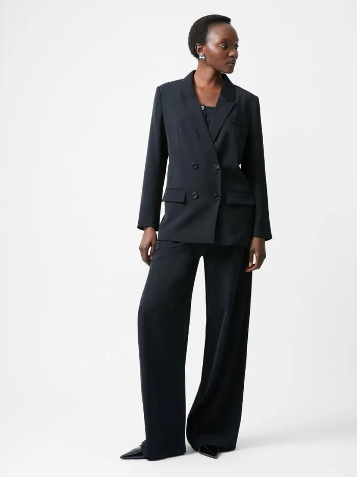 French Connection Harrie Suiting Double Breasted Blazer Blackout Women Coats and Jackets