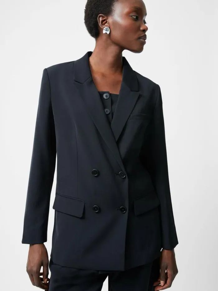 French Connection Harrie Suiting Double Breasted Blazer Blackout Women Coats and Jackets