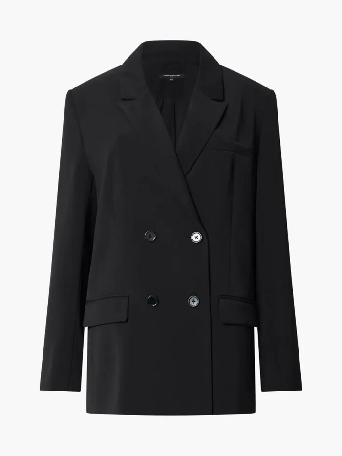 French Connection Harrie Suiting Double Breasted Blazer Blackout Women Coats and Jackets