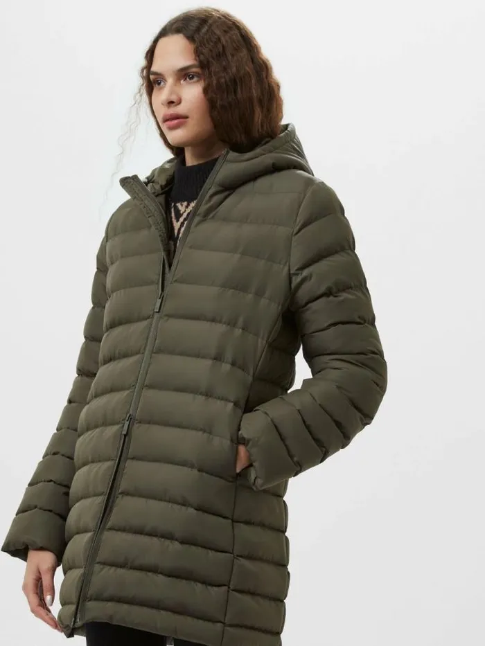 French Connection Hooded Puffer Coat Khaki Women Coats and Jackets