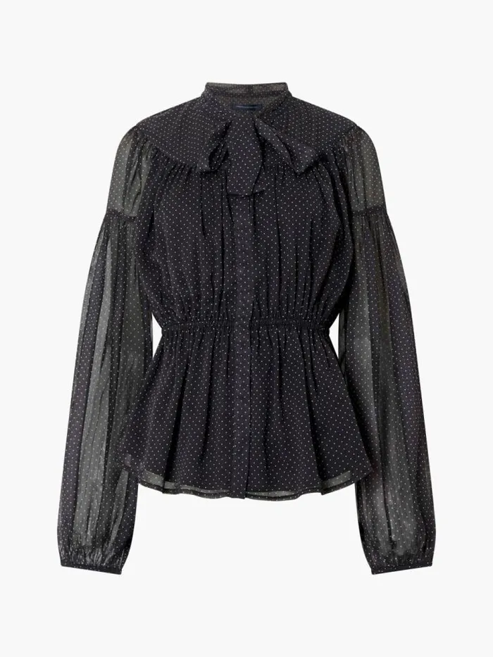 French Connection Ines Chiffon Fitted Waist Blouse Blackoutsummer Whit Women Tops