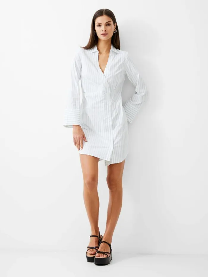 French Connection Isabelle Striped Poplin Shirt Dress Linen Whitecashmere Women Dresses French Connection Isabelle Striped Poplin Shirt Dress Linen Whitecashmere Women Dresses