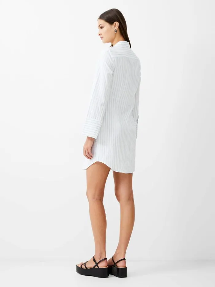 French Connection Isabelle Striped Poplin Shirt Dress Linen Whitecashmere Women Dresses