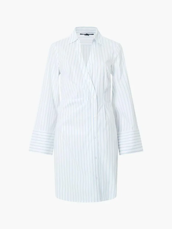 French Connection Isabelle Striped Poplin Shirt Dress Linen Whitecashmere Women Dresses