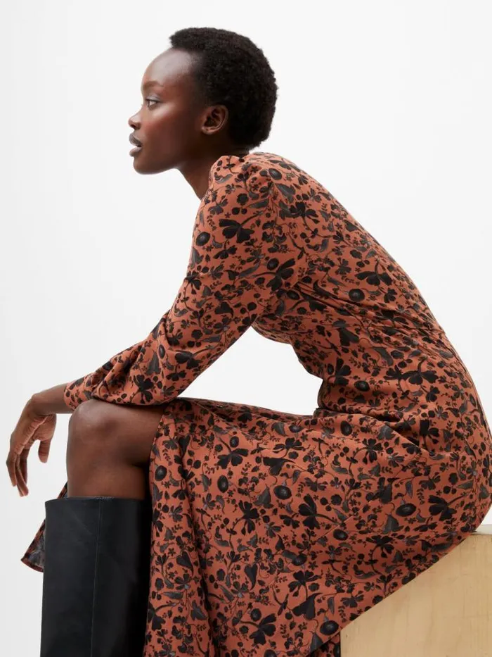 French Connection Jeanie Brina Crepe Midi Dress Russet Brown Multi Women Dresses French Connection Jeanie Brina Crepe Midi Dress Russet Brown Multi Women Dresses