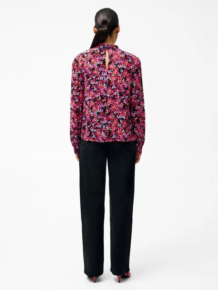 French Connection Jennifer Long Sleeve Keyhole Blouse Black Multi Women Tops