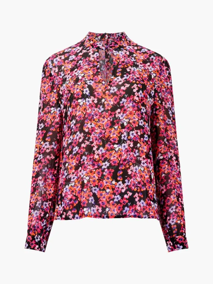 French Connection Jennifer Long Sleeve Keyhole Blouse Black Multi Women Tops
