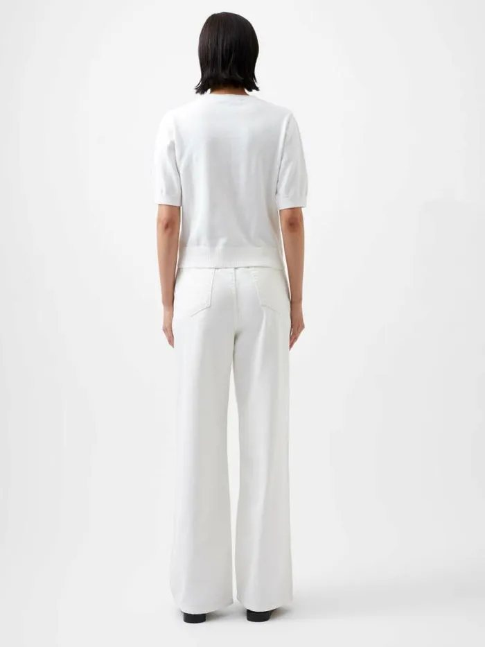 French Connection Jilly Cobalo Lace Short Sleeve Top Linen White Women Tops