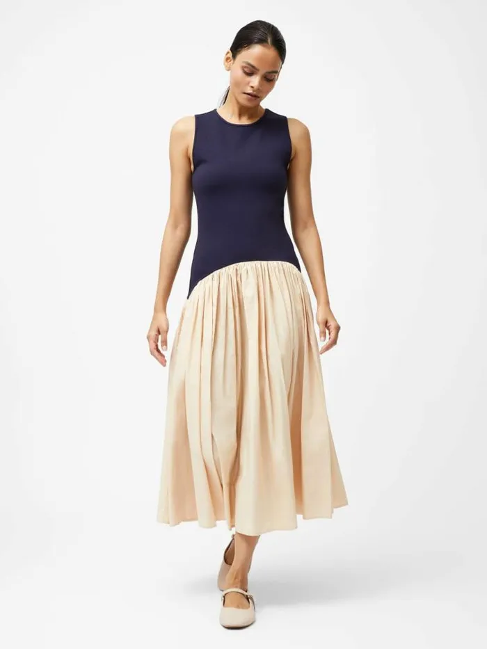 French Connection Kayle Jia Mix Midi Dress Navybiscuit Women Dresses