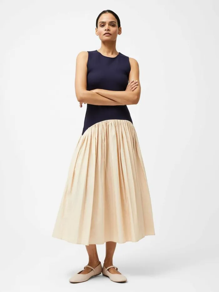 French Connection Kayle Jia Mix Midi Dress Navybiscuit Women Dresses