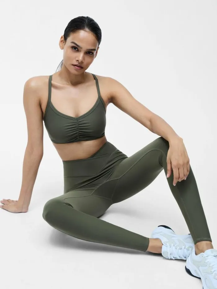 French Connection Khaki HighWaisted Crossover Gym Leggings Khaki Women Trousers French Connection Khaki HighWaisted Crossover Gym Leggings Khaki Women Trousers