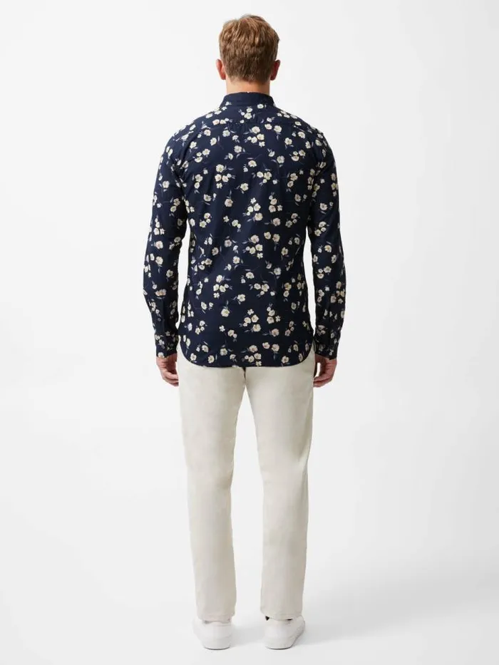 French Connection Large Floral Long Sleeve Shirt Marine Men Shirts