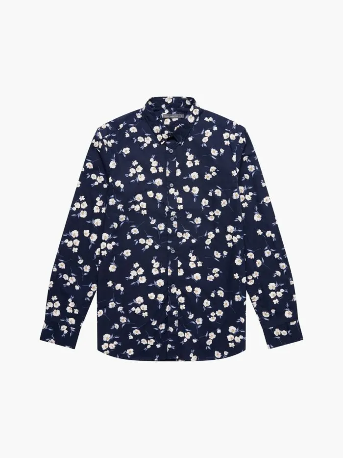 French Connection Large Floral Long Sleeve Shirt Marine Men Shirts