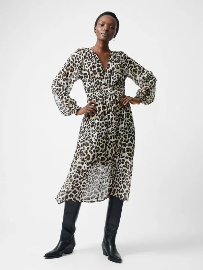 French Connection Leopard Print Georgette Long Sleeve Dress Leopard Women Dresses French Connection Leopard Print Georgette Long Sleeve Dress Leopard Women Dresses