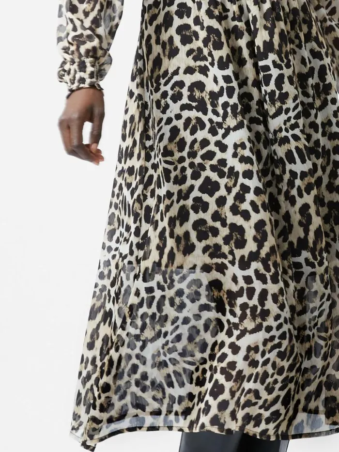 French Connection Leopard Print Georgette Long Sleeve Dress Leopard Women Dresses