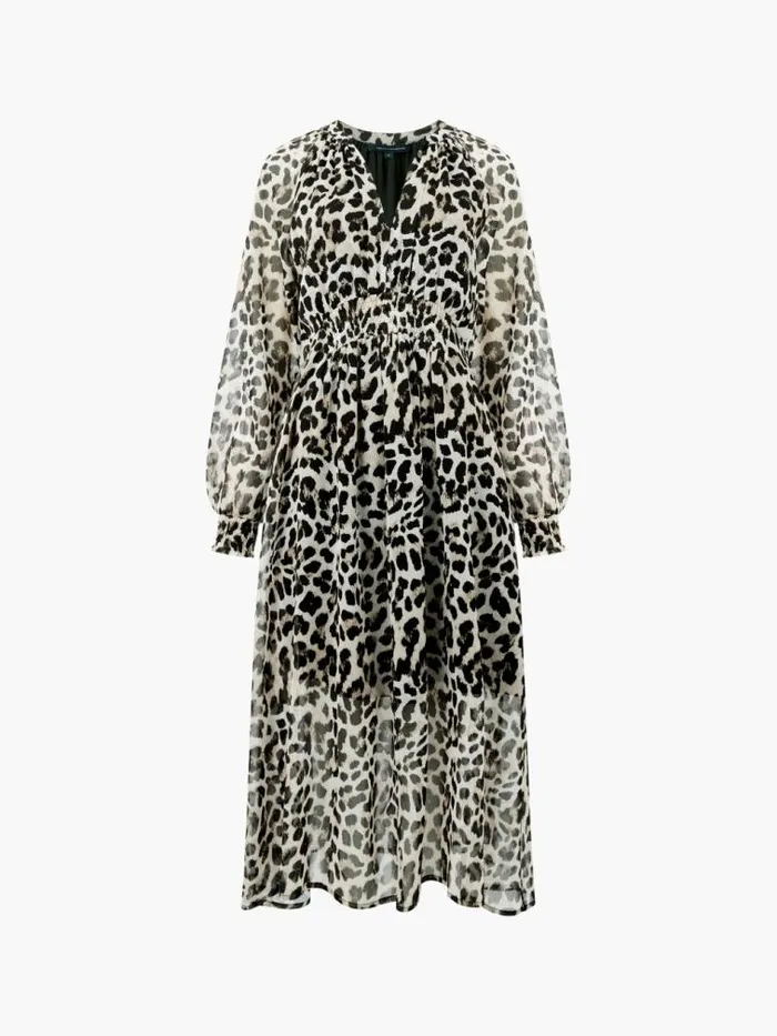 French Connection Leopard Print Georgette Long Sleeve Dress Leopard Women Dresses