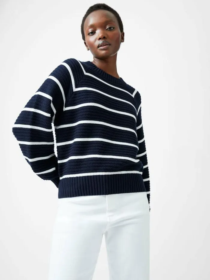 French Connection Lily Mozart Striped Crew Neck Jumper Navysummer White Women Jumpers and Cardigans