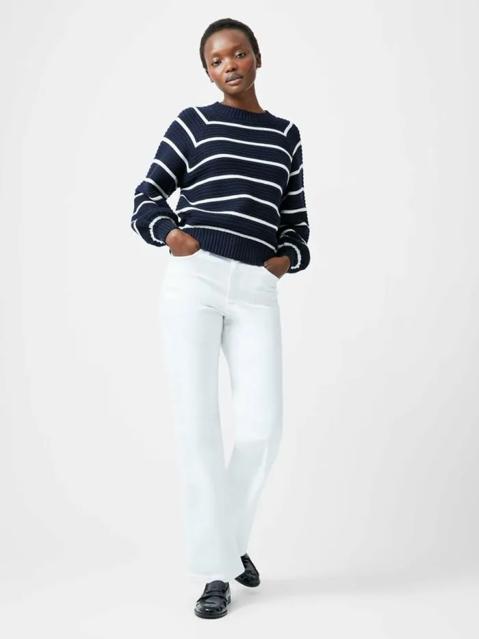 French Connection Lily Mozart Striped Crew Neck Jumper Navysummer White Women Jumpers and Cardigans