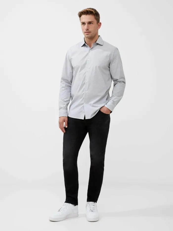 French Connection Long Sleeve All Over Print Shirt Whiteblack Men Shirts