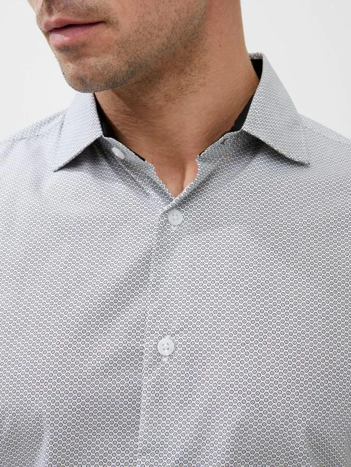 French Connection Long Sleeve All Over Print Shirt Whiteblack Men Shirts