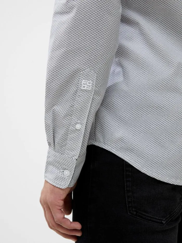 French Connection Long Sleeve All Over Print Shirt Whiteblack Men Shirts