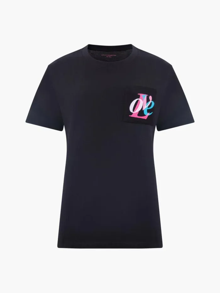 French Connection Love Embroidered Pocket TShirt Black Women Tops