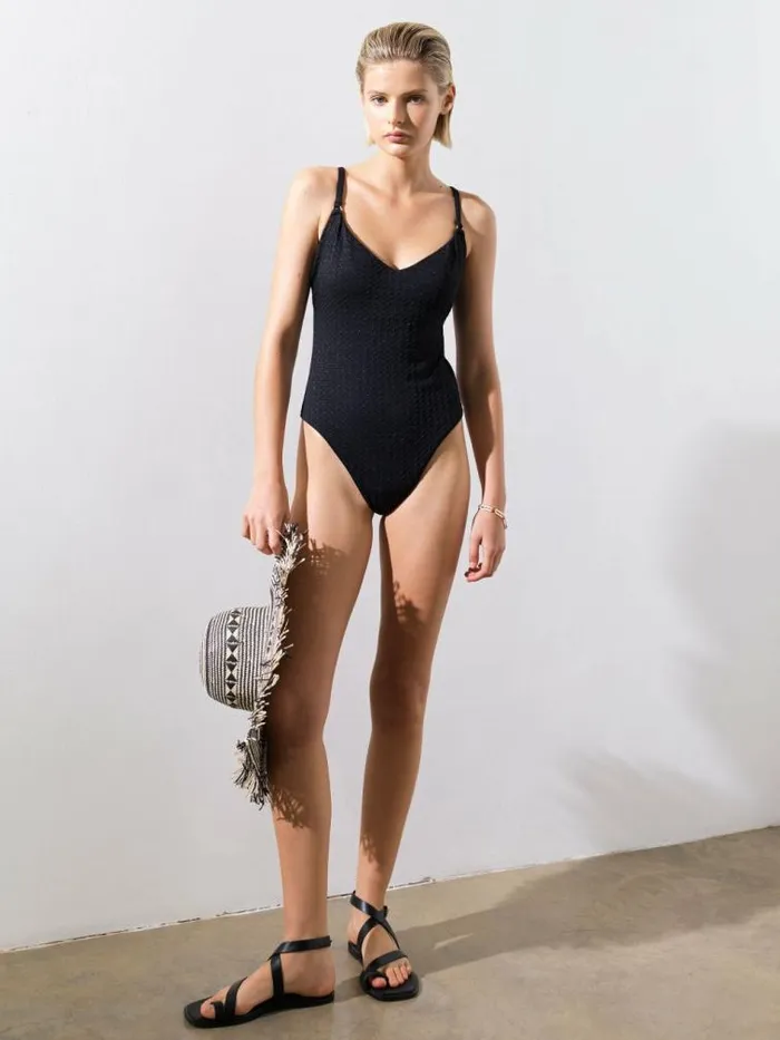 French Connection Lurex Cup Swimsuit Black 32 Women Swimwear