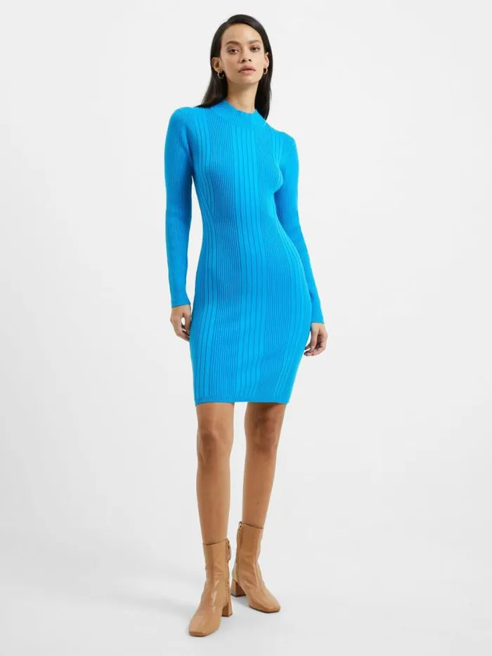 French Connection Mari Knit Roll Neck Mini Dress Blue Jewel Multi Women Dresses French Connection Mari Knit Roll Neck Mini Dress Blue Jewel Multi Women Dresses