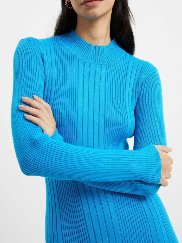 French Connection Mari Knit Roll Neck Mini Dress Blue Jewel Multi Women Dresses