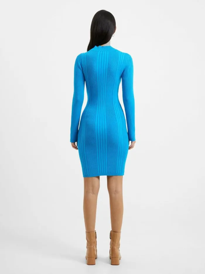 French Connection Mari Knit Roll Neck Mini Dress Blue Jewel Multi Women Dresses