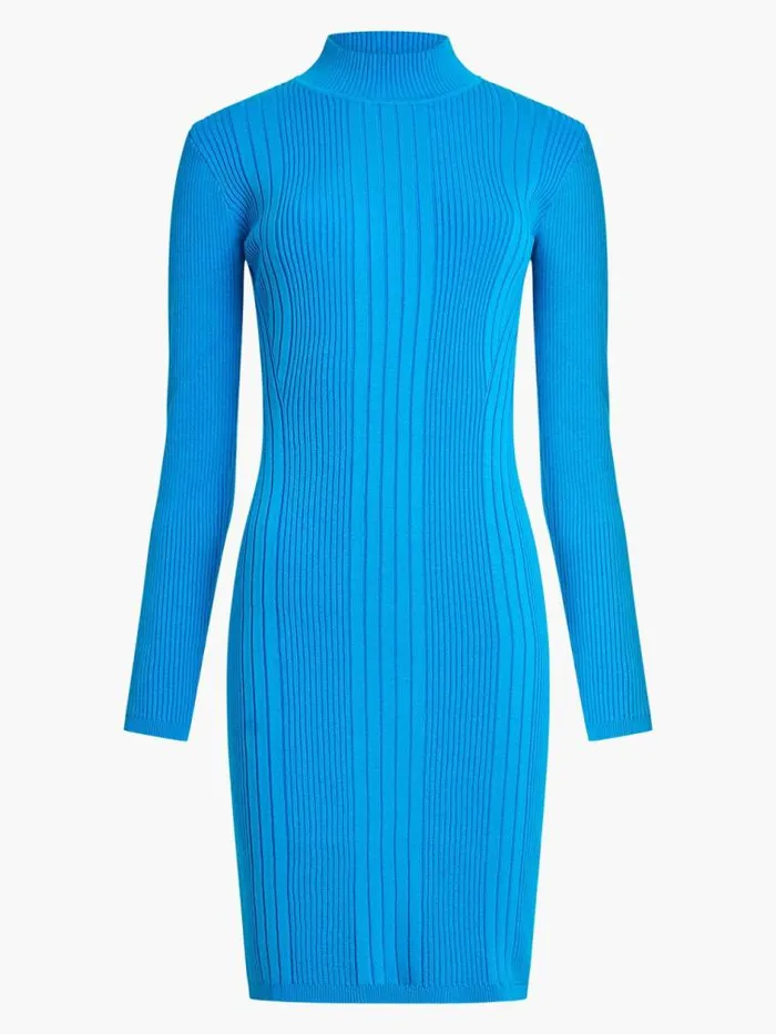 French Connection Mari Knit Roll Neck Mini Dress Blue Jewel Multi Women Dresses